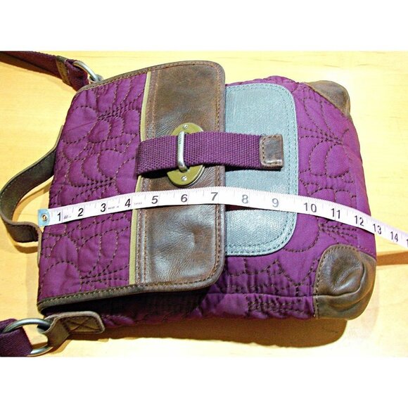 Womens Fossil Quilted Fabric Embroidered Floral Leather Crossbody Bag Purple - Picture 6 of 12